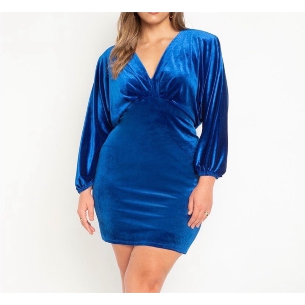 Fab Eloquii Royal Blue Velvet Mini Dress V-Neck Dolman Sleeve Plus Size 14 NWT